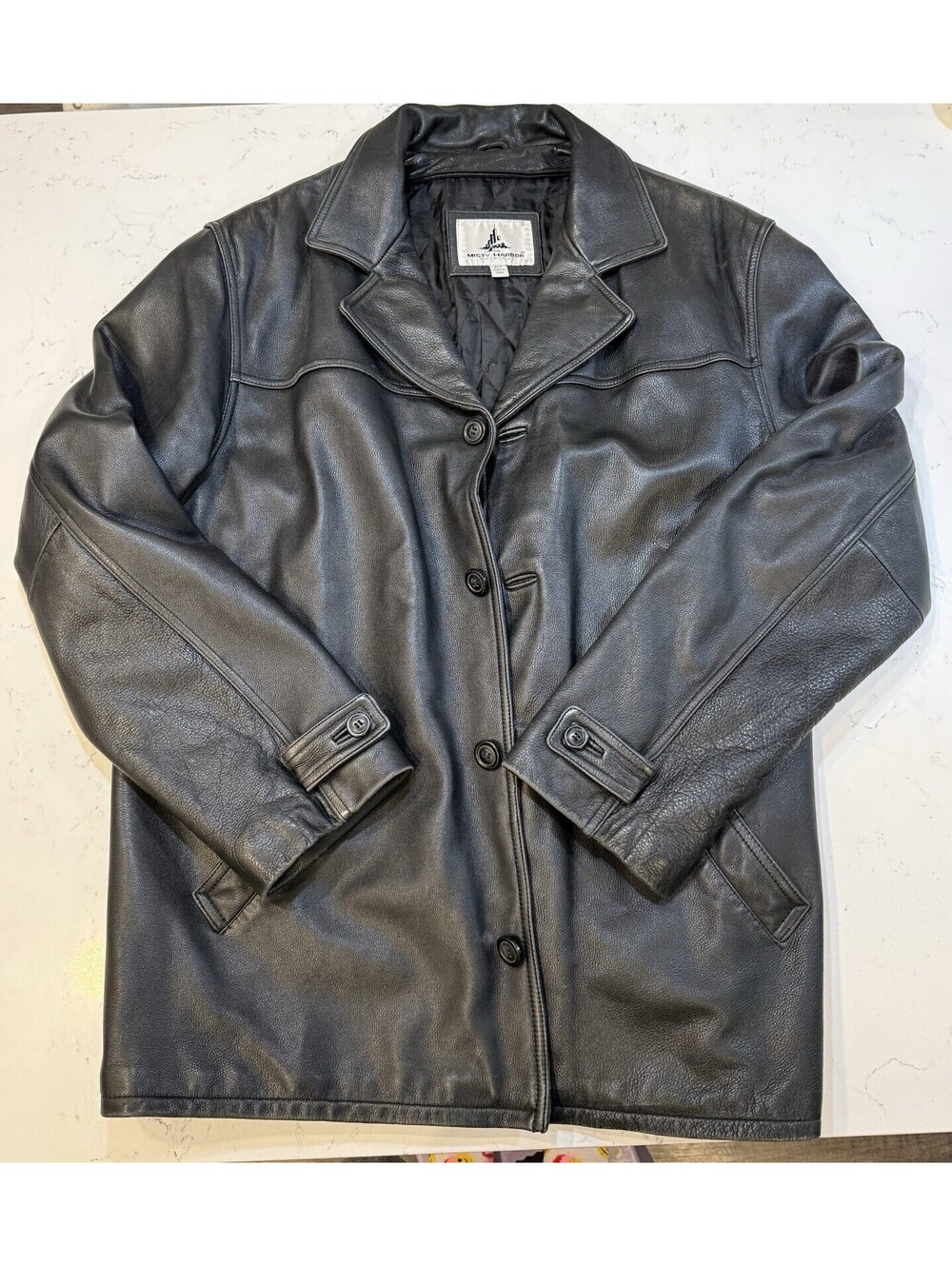 Misty Harbor Original Men’s Heavy Black Leather Coat Jacket Size XLT